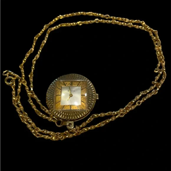 Women’s Vintage Bulova 10K Gold Plated Pendant Watch. Wind-Up. Beautiful Gold!